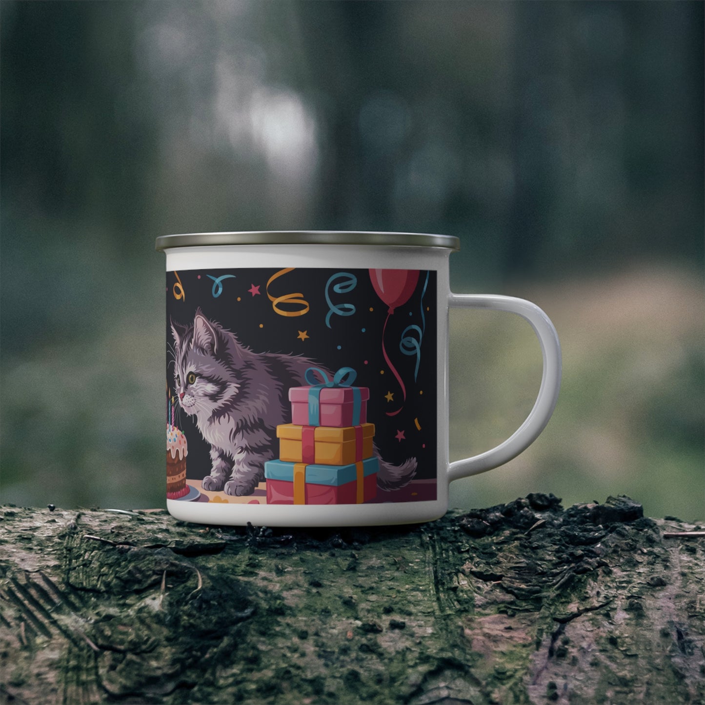 Coon Cat Birthday Enamel Camping Mug