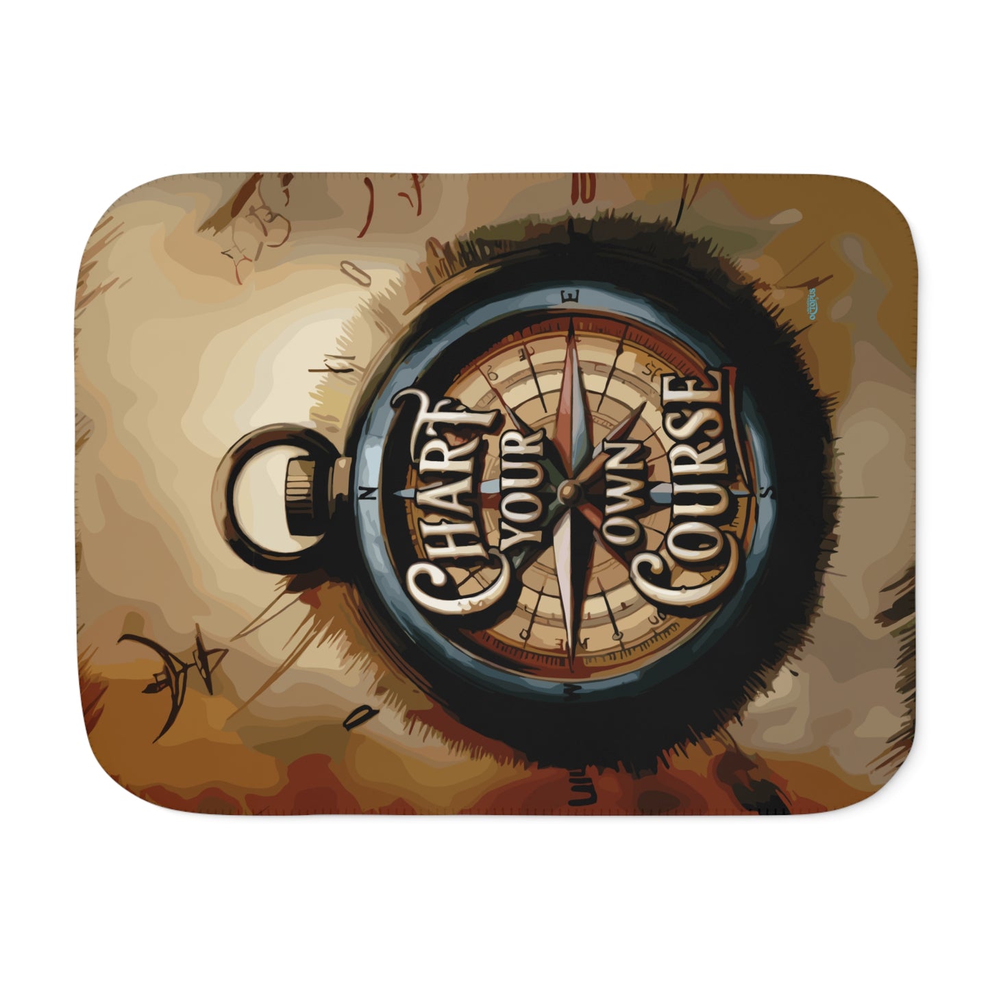 Sherpa Blanket - "Chart Your Own Course" antique compass and map