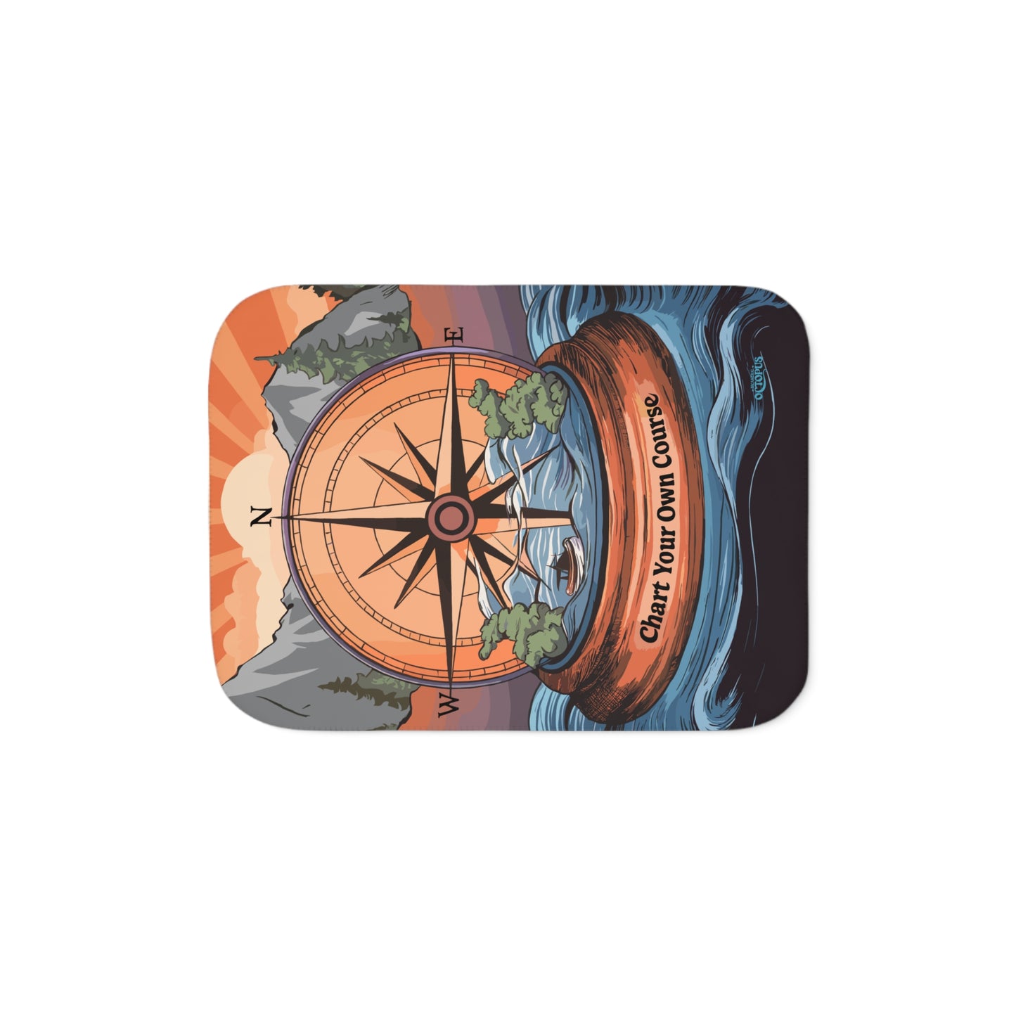 Sherpa Blanket - "Chart Your Own Course" compass, ocean, mountains