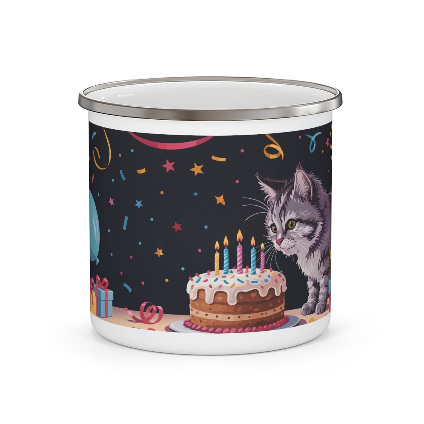 Coon Cat Birthday Enamel Camping Mug