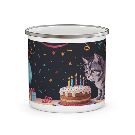 Coon Cat Birthday Enamel Camping Mug