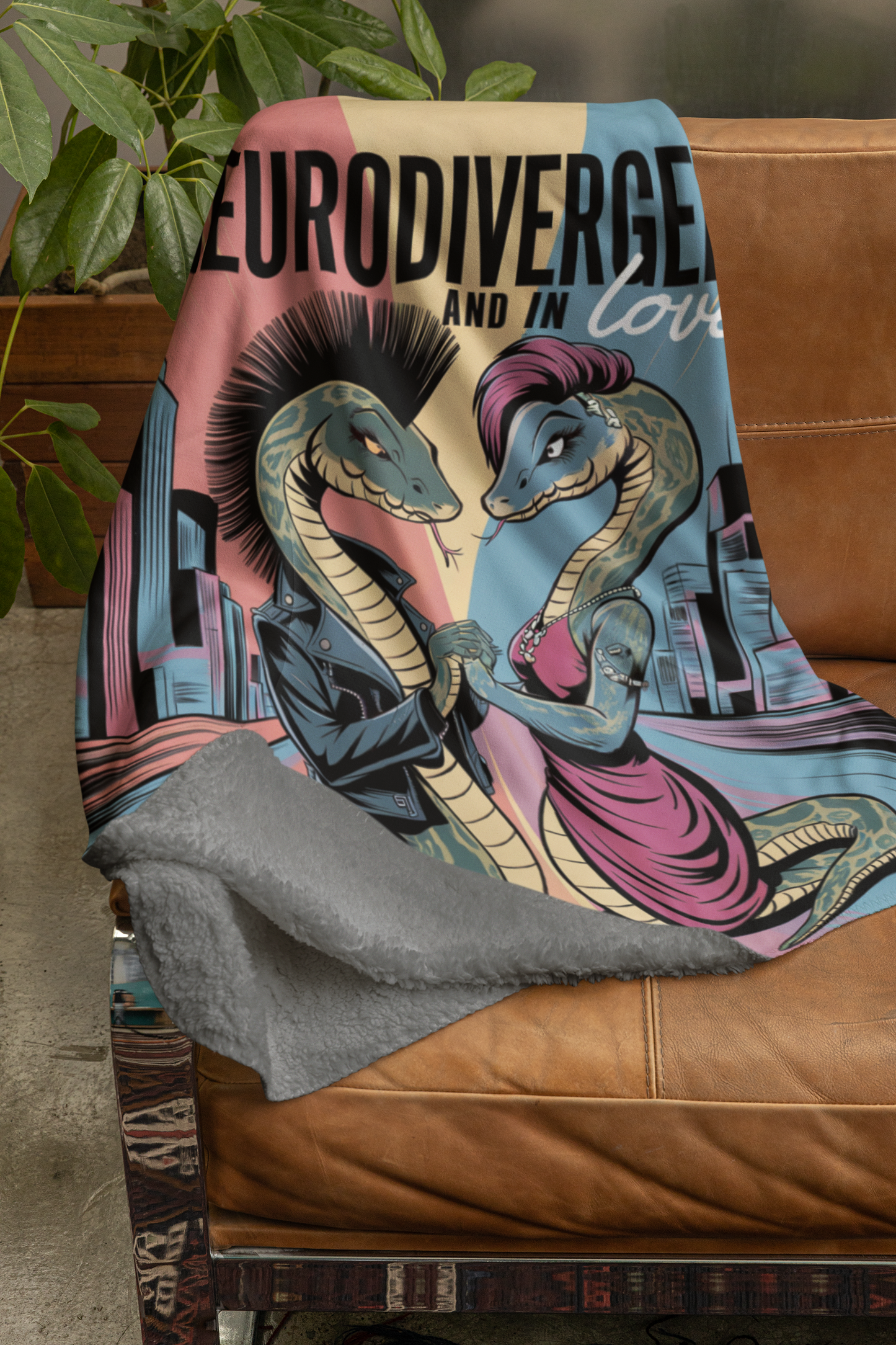 Sherpa Blanket - "Neurodivergent and in Love" - Snakes