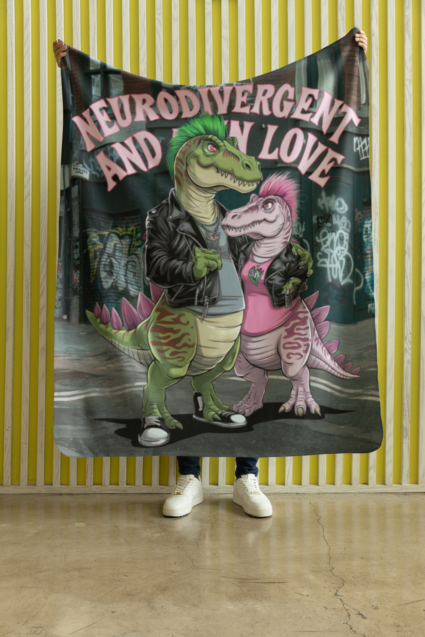 Sherpa Blanket - "Neurodivergent and in Love" - Tyrannosaurus Rex