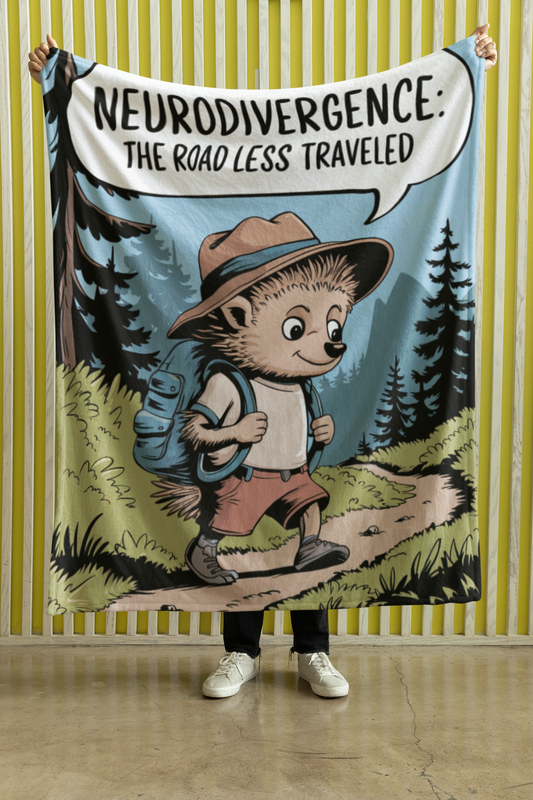 Sherpa Blanket - "Neurodivergence: the Road Less Traveled"  - hedgehog