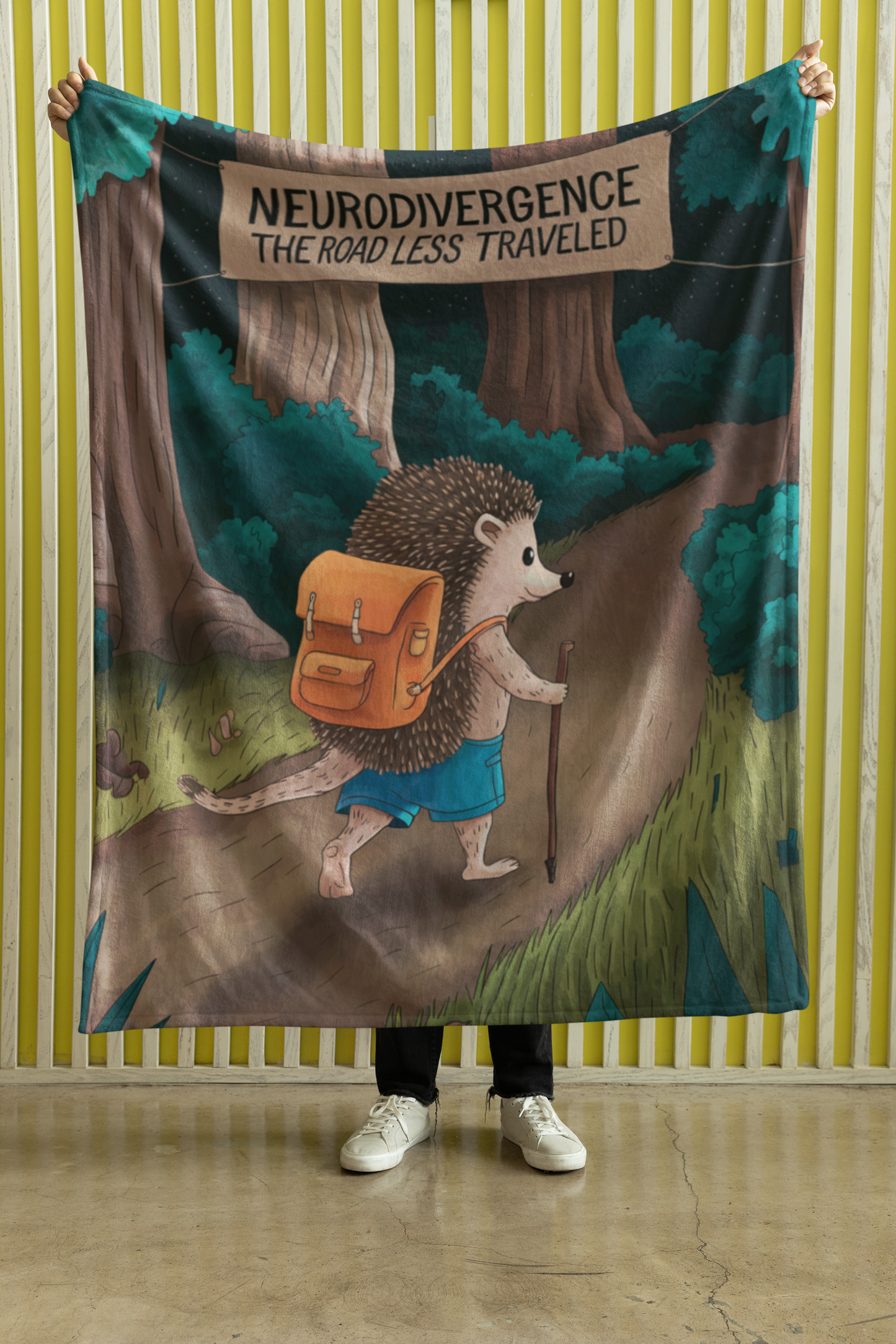 Sherpa Blanket - "Neurodivergence: the Road Less Traveled"  - hedgehog