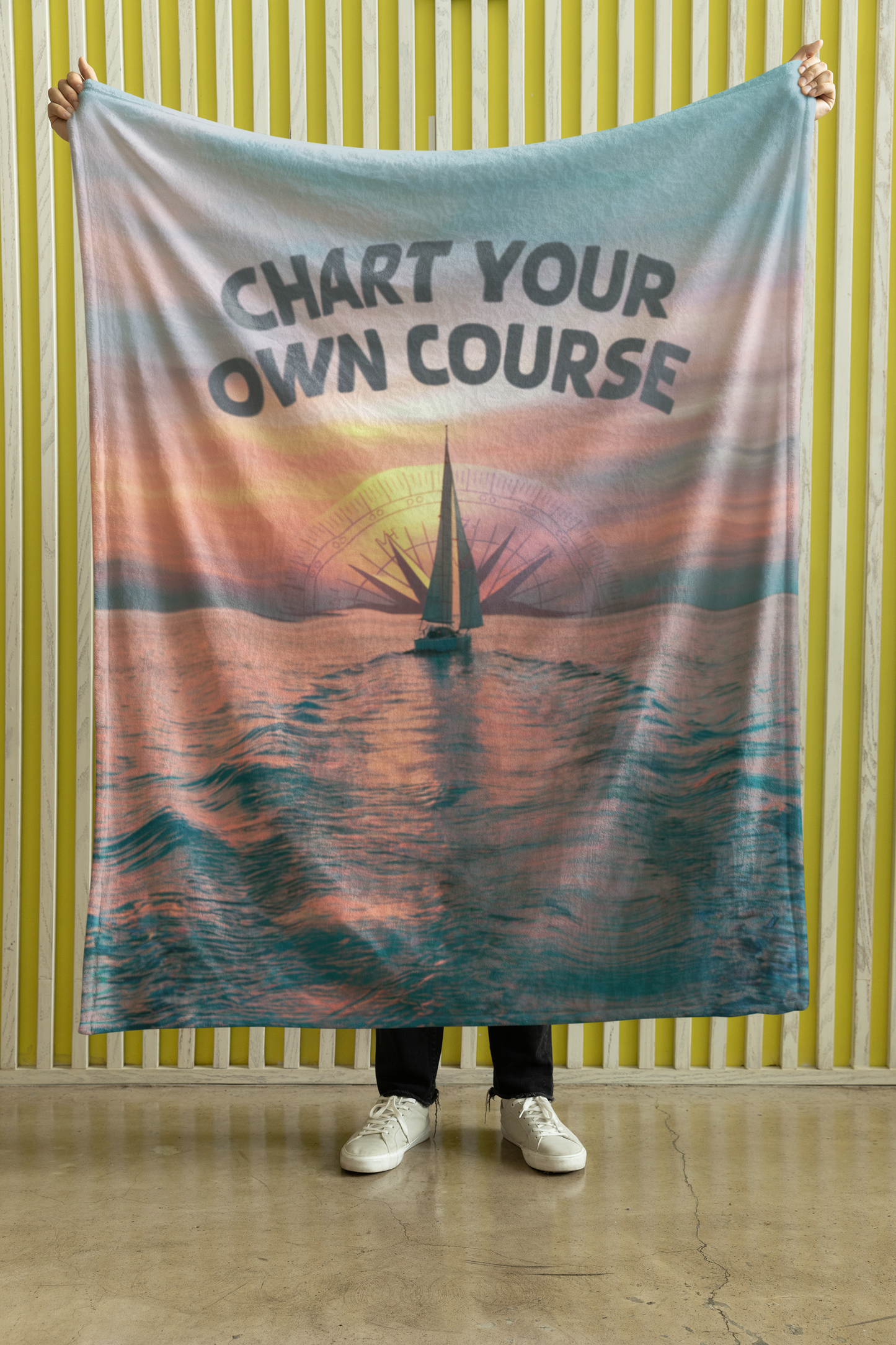 Sherpa Blanket - "Chart Your Own Course" sailboat, sunset, ocean