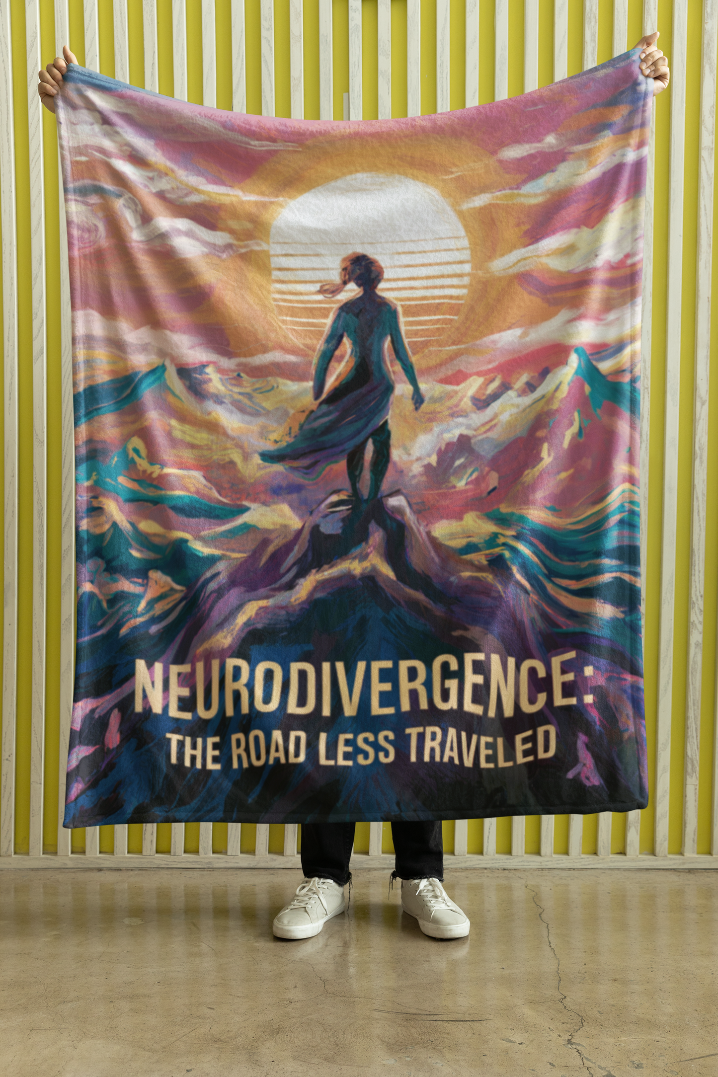Sherpa Blanket - "Neurodivergence: the Road Less Traveled" sunset, vista, woman