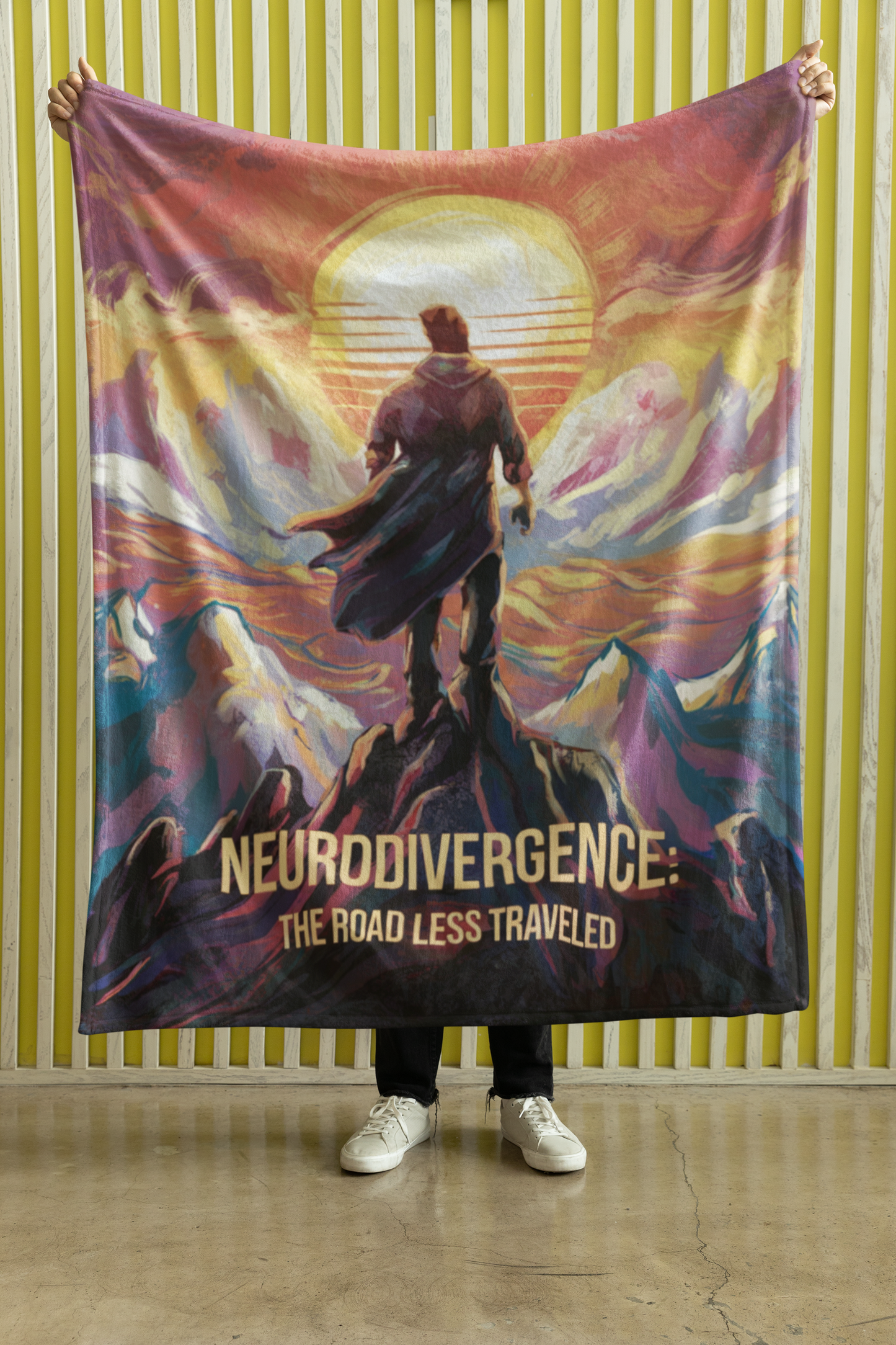 Sherpa Blanket - "Neurodivergence: the Road Less Traveled" sunset, vista, man