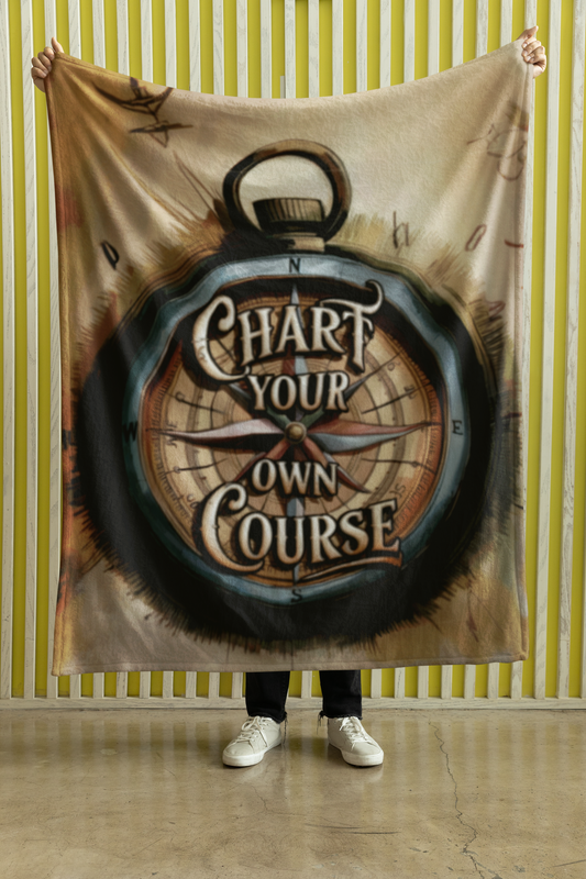 Sherpa Blanket - "Chart Your Own Course" antique compass and map