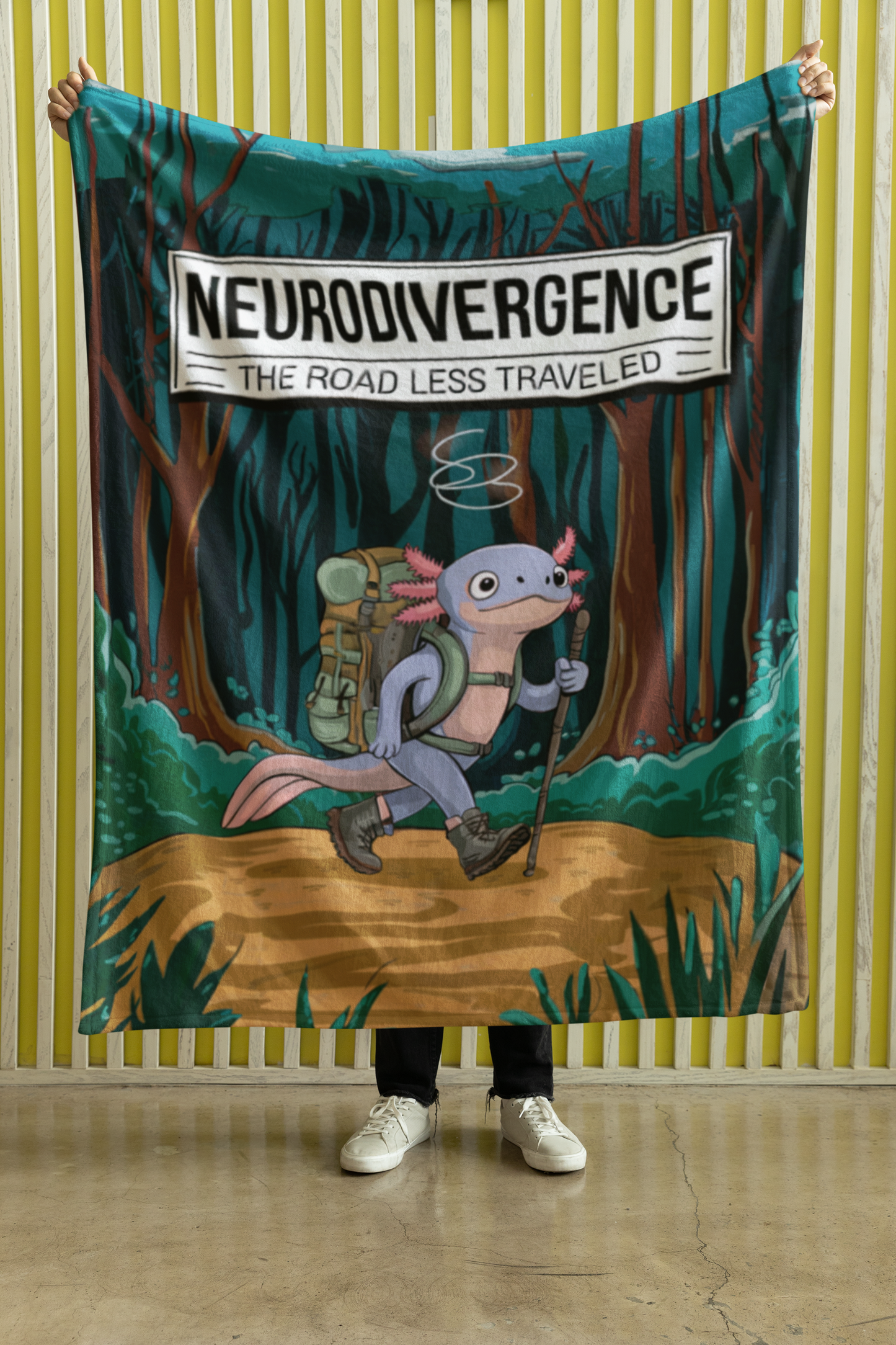 Sherpa Blanket - "Neurodivergence: the Road Less Traveled"  - Axolotl