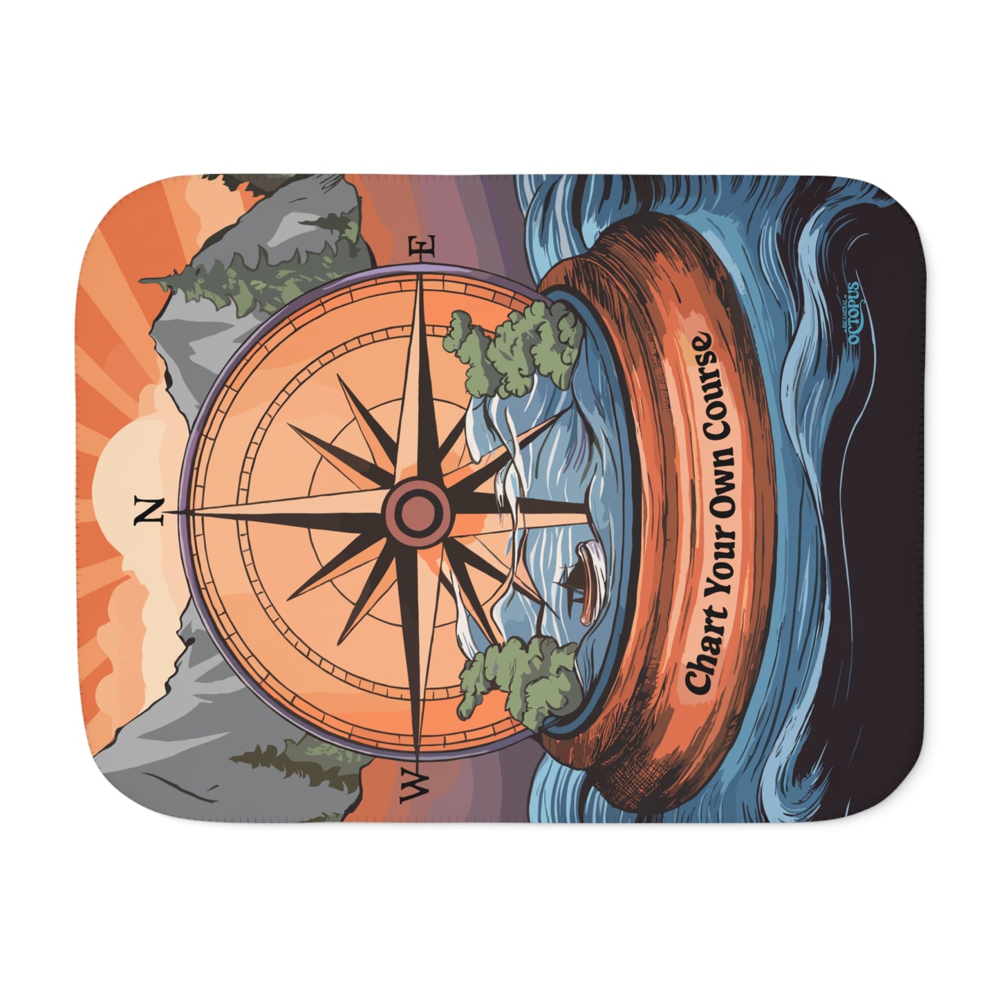 Sherpa Blanket - "Chart Your Own Course" compass, ocean, mountains